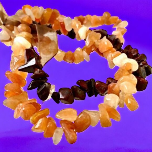 Gemstone Stretch Bracelet Genuine Peach Aventurine + Poppy Jasper lot of 3 NEW - Picture 1 of 6